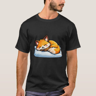 Cozy Sleeping Fox on Pillow Cute Kawaii Fox Black  T-Shirt