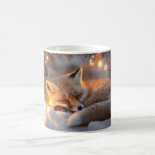 Cozy Sleeping Fox Under Snowy Branches Coffee Mug