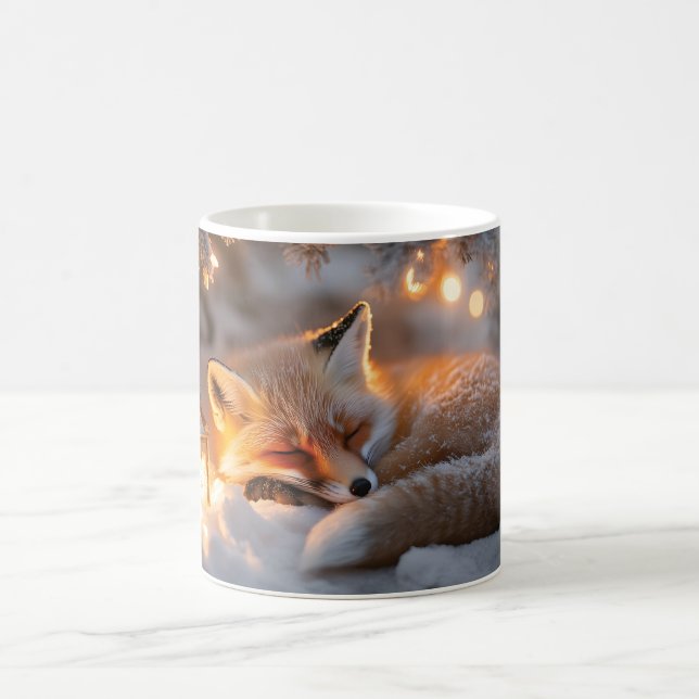 Cozy Sleeping Fox Under Snowy Branches  Coffee Mug (Center)