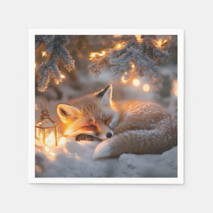 Cozy Sleeping Fox Under Snowy Branches Napkin