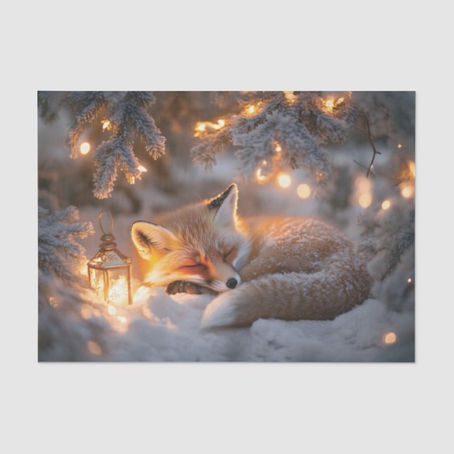 Cozy Sleeping Fox Under Snowy Branches  Tissue Paper (Front)