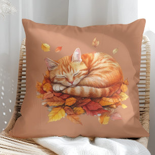Cozy Sleeping Ginger Cat Terracotta Pillow