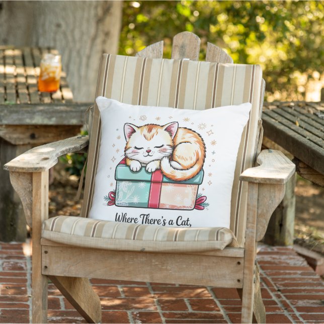 Cozy Sleeping Kitten - Winter Home Decor Cushion (Chair)