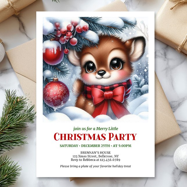 Cozy snowy forest baby deer Christmas invitation  (Cozy snowy forest baby deer Christmas invitation printable card)