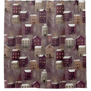 Cozy Snowy Winter Village Pattern (1) Shower Curtain