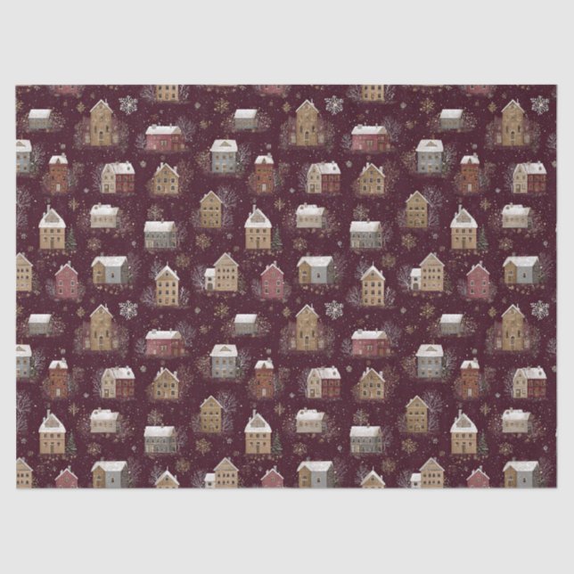 Cozy Snowy Winter Village Pattern (2) Tissue Paper (Front)