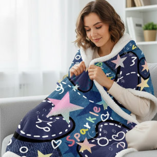 Cozy Sparkle Galaxy Soft Navy Blue Sherpa Blanket