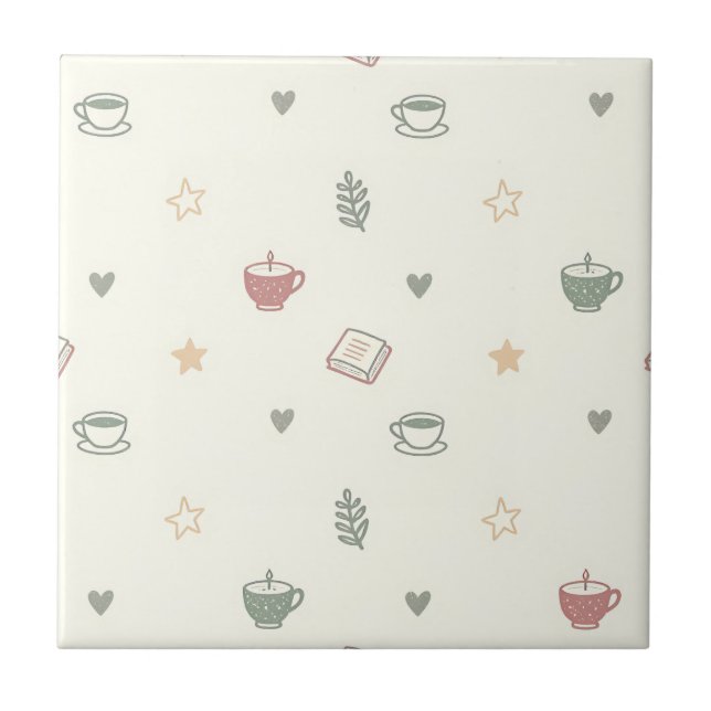 Cozy Tea Books Candle Pattern Soft Ceramic Tile (Front)