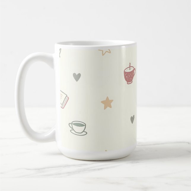 Cozy Tea Books Candle Pattern Soft Coffee Mug (Left)