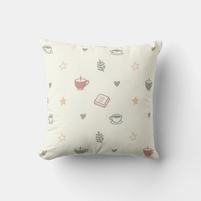 Cozy Tea Books Candle Pattern Soft Cushion (Front)