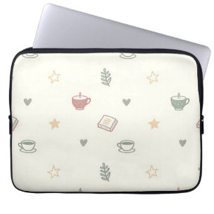Cozy Tea Books Candle Pattern Soft Laptop Sleeve