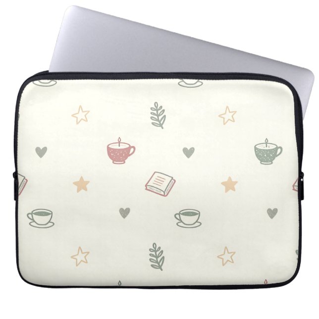 Cozy Tea Books Candle Pattern Soft Laptop Sleeve (Front)