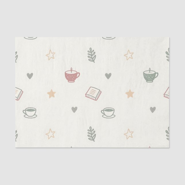 Cozy Tea Books Candle Pattern Soft Tissue Paper (Front)