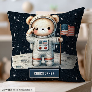 Cozy Teddy Bear Astronaut Throw Pillow Baby Boy