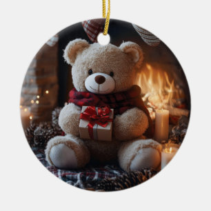 Cozy Teddy Bear Holiday Design Ceramic Ornament