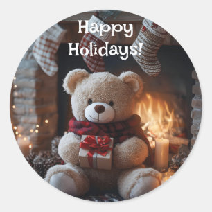 Cozy Teddy Bear Holiday Design Classic Round Sticker