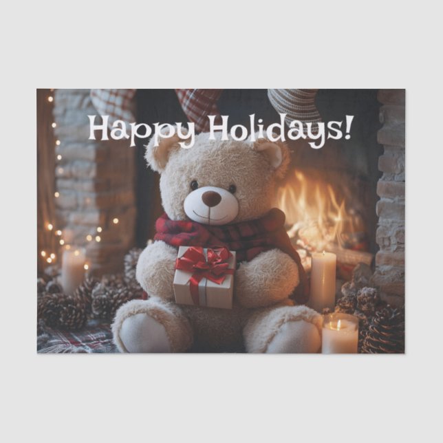 Cozy Teddy Bear Holiday Design  Tissue Paper (Front)