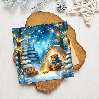 Cozy Teddy Bear Seasonal Flat Square Holiday Card