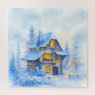 Cozy Traditional Lodge Forest Corporate Holiday Jigsaw Puzzle