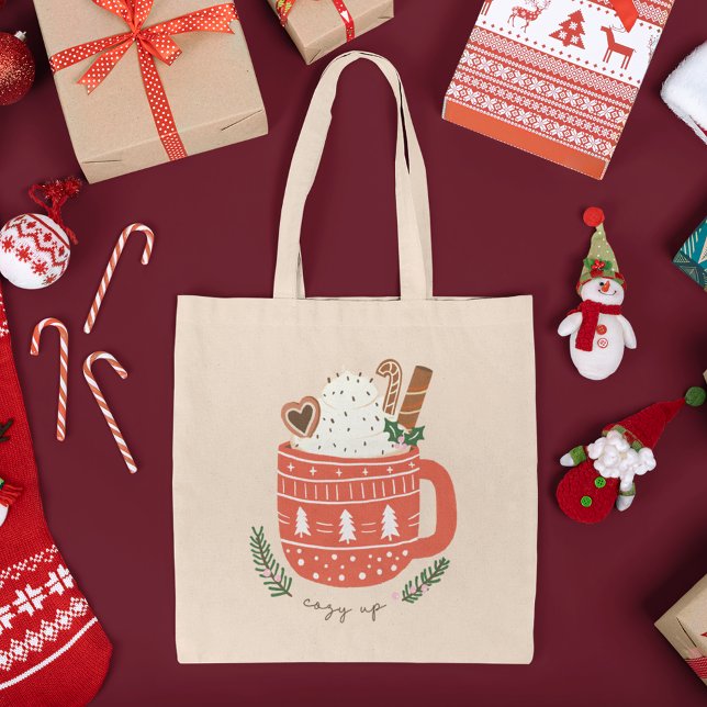 Cozy Up Hot Cocoa Mug Christmas Holiday Tote Bag (Creator Uploaded)
