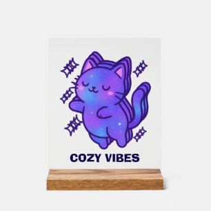 Cozy Vibes Galaxy Cat – Cute Astral Whimsy Acrylic Sign