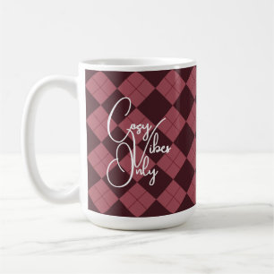 "Cozy Vibes Only" Deep Red Argyle Pattern Coffee Mug