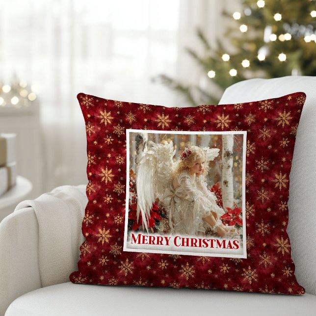 Cozy Victorian Angel Red Gold Festive Christmas  Cushion (Cozy Victorian Angel Red Gold Festive Christmas Pillow

)