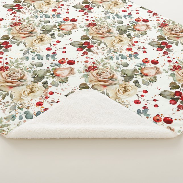 Cozy Vintage Christmas Pattern Sherpa Blanket (3/4)