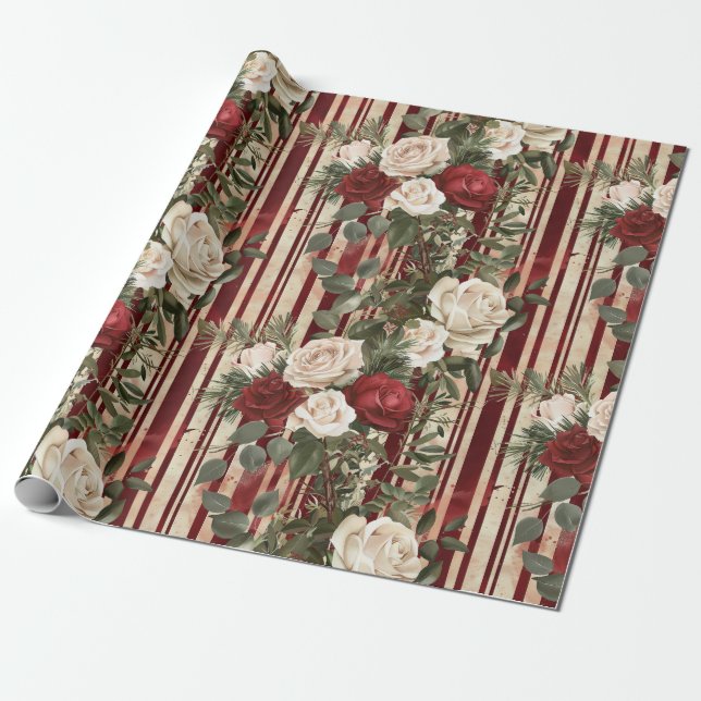 Cozy Vintage Christmas Pattern Wrapping Paper (Unrolled)