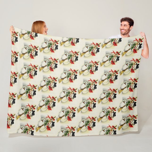 Cozy Vintage Snowman Christmas Winter Holiday Fleece Blanket (In Situ)