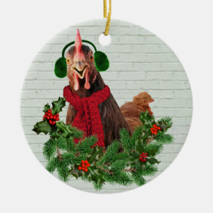Cozy Warm Chicken Ceramic Ornament
