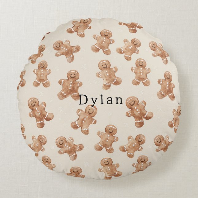 Cozy Warm Christmas Gingerbread Cookies Round Cushion (Front)