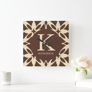 Cozy Warm Mocha Mousse Geometric Square Wall Clock