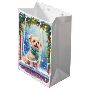 Cozy Watercolor Affenpinscher Christmas Snowy Medium Gift Bag