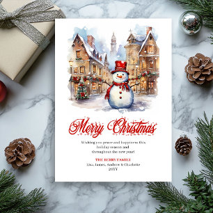 Cozy watercolor Christmas scene greeting card