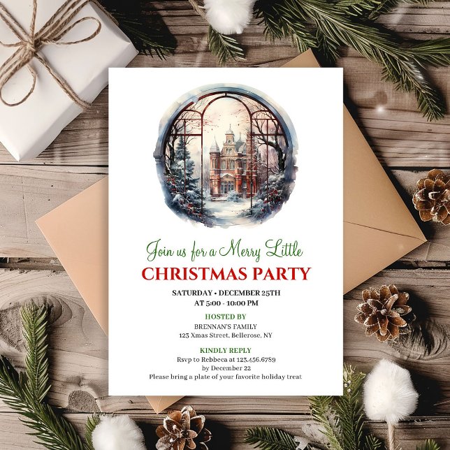Cozy watercolor christmas scene party invitation (Cozy watercolor Christmas scene party invitation

)