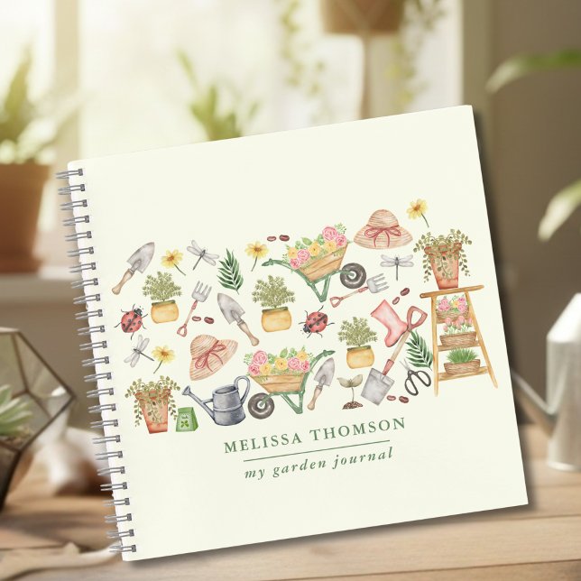 Cozy Watercolor Gardening Tools Rose Botanical  Notebook (Creator Uploaded)