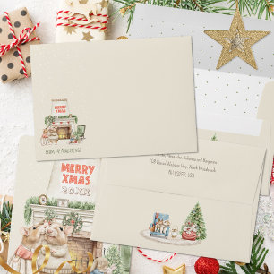 Cozy Watercolor Mice Vintage Christmas Envelope
