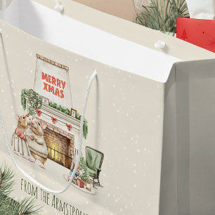 Cozy Watercolor Mice Vintage Christmas Large Gift Bag