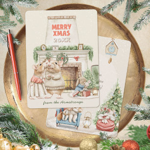 Cozy Watercolor Mice Vintage Holiday Greeting
