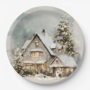 Cozy Whimsical Christmas House   Paper Plates