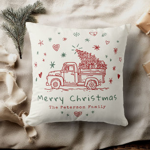 Cozy Whimsical Retro Christmas Truck Family Photo Cushion