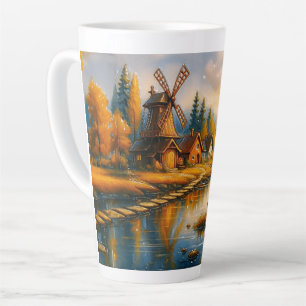 Cozy Windmill Village at Sunrise Latte Mug