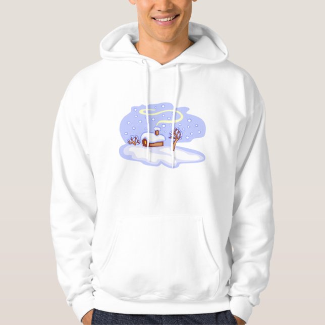 Cozy Winter Cabin in Snow Frosty Landscape Hoodie (Front)