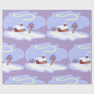 Cozy Winter Cabin in Snow Frosty Landscape Wrapping Paper
