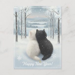 Cozy Winter Cats “Happy New Year” Holiday Postcard