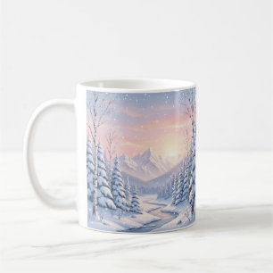 Cozy Winter Christmas Scene Watercolor Mug Snowy