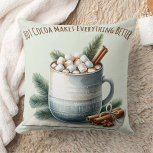 Cozy Winter Cocoa Marshmallow Mug Scene Cushion
