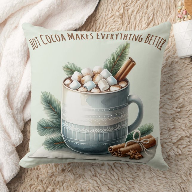 Cozy Winter Cocoa Marshmallow Mug Scene Cushion (Blanket)
