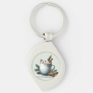 Cozy Winter Cocoa Marshmallow Scene Key Ring